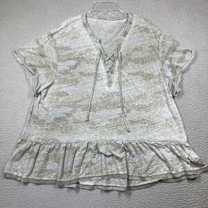 American Eagle Outfitters Top Womens XXL Green Camo Print Lace Up Ruffle Hem‎